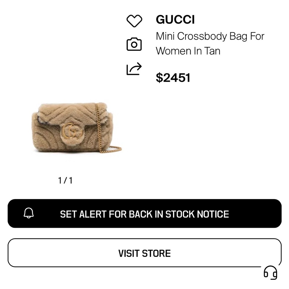 Gucci GG 2.0 Mini Marmot Leather Trimmed Tan Shearling with Gold Chain Bag - Picture 13 of 15
